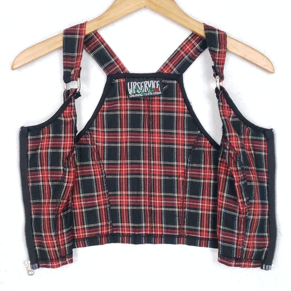 Rare Vintage Lip Service Plaid Punk Zip Up Goth Top - Picture 2 of 10